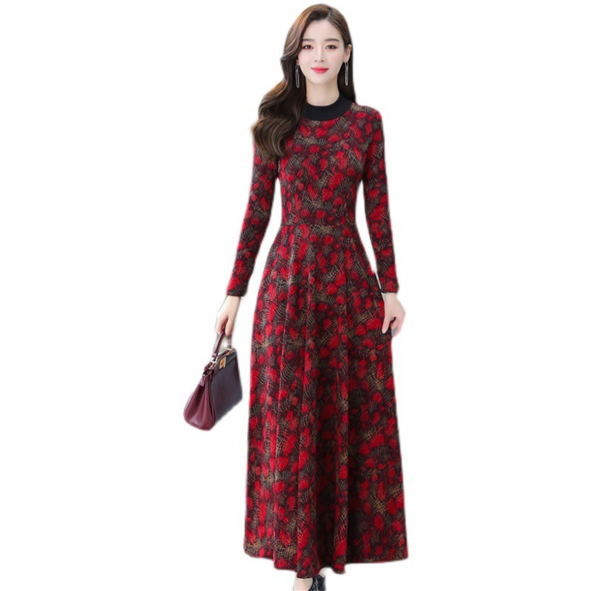 Warm mother's velvet dress knee-length dress