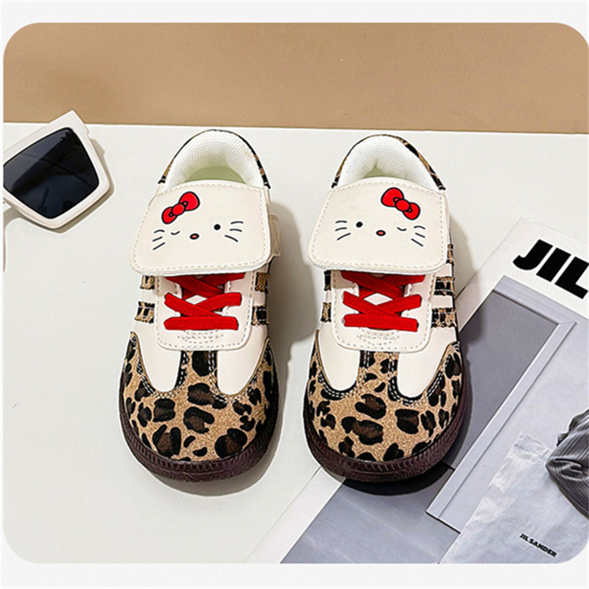 Middle and large girls autumn Kate cat leopard print soft bottom low top canvas shoes