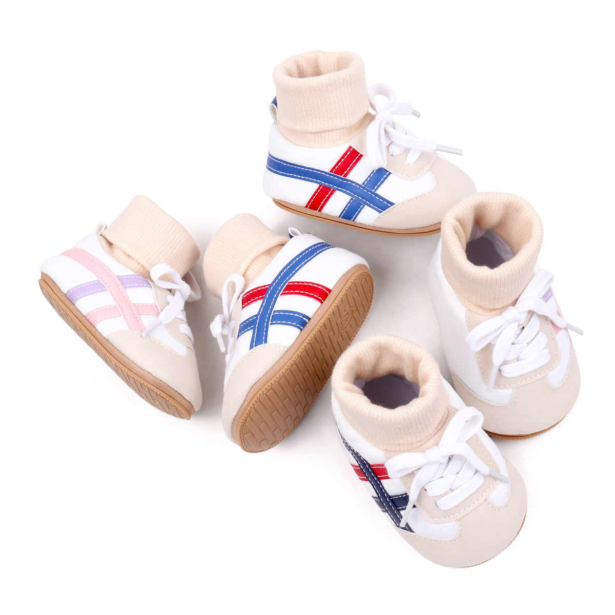 Spring and autumn shoes and socks integrated soft rubber sole lace-up non-slip toddler shoes