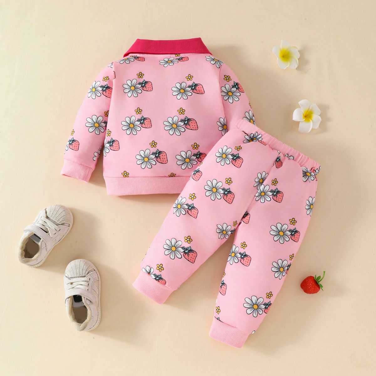 Autumn cartoon flower car full print casual sweatshirt with trousers for girls and boys aged 0-3 years old, cute daily outing sports suit