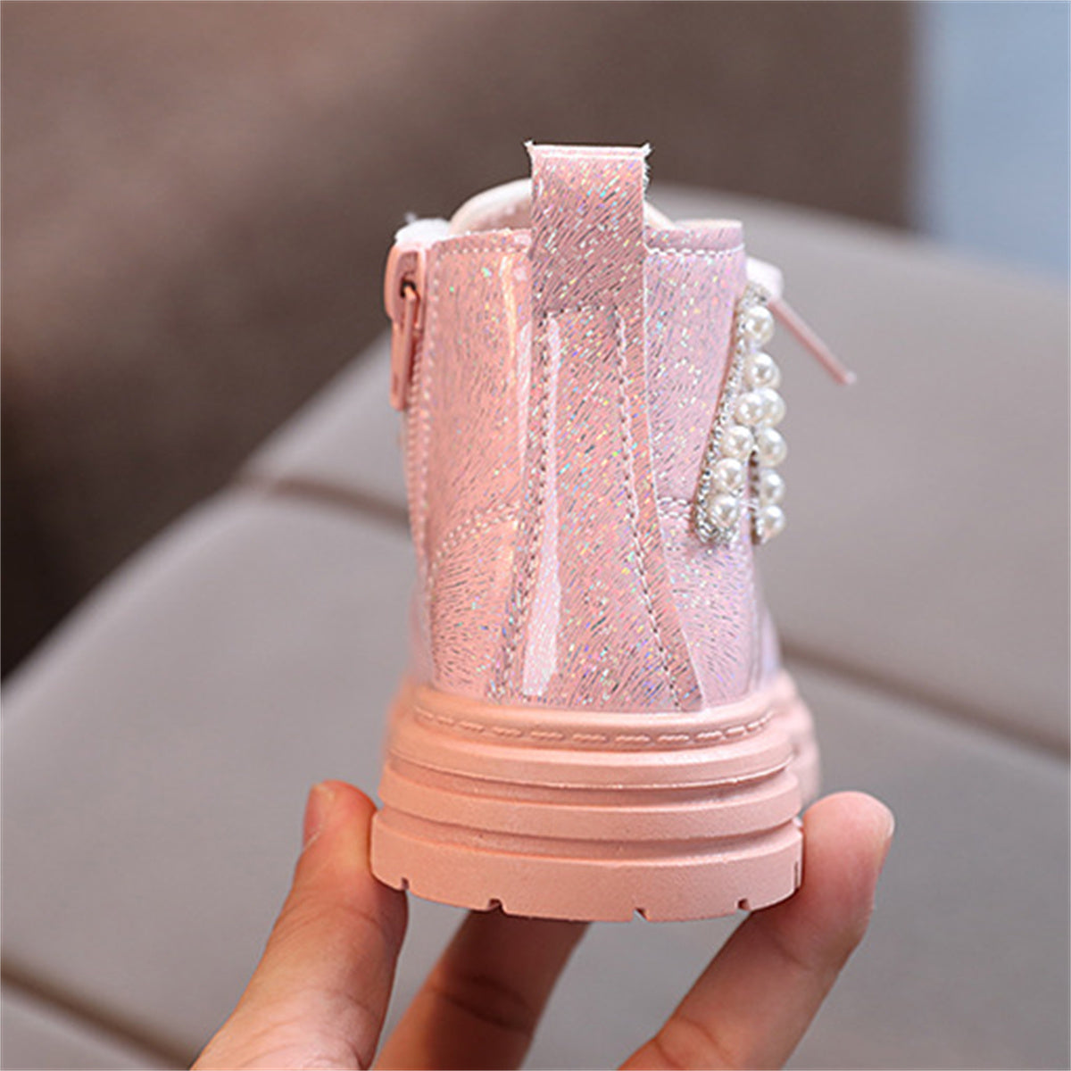 Little girls cool style letter pearl style autumn and winter leisure ladies waterproof Martin boots