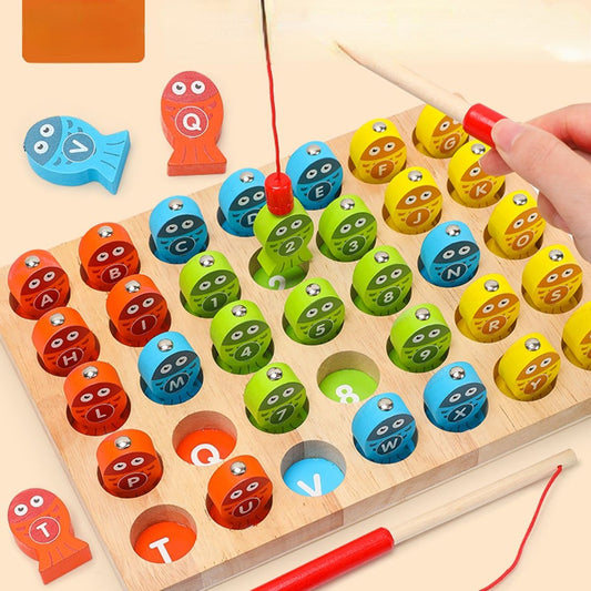 Fishing game with numbers and letters