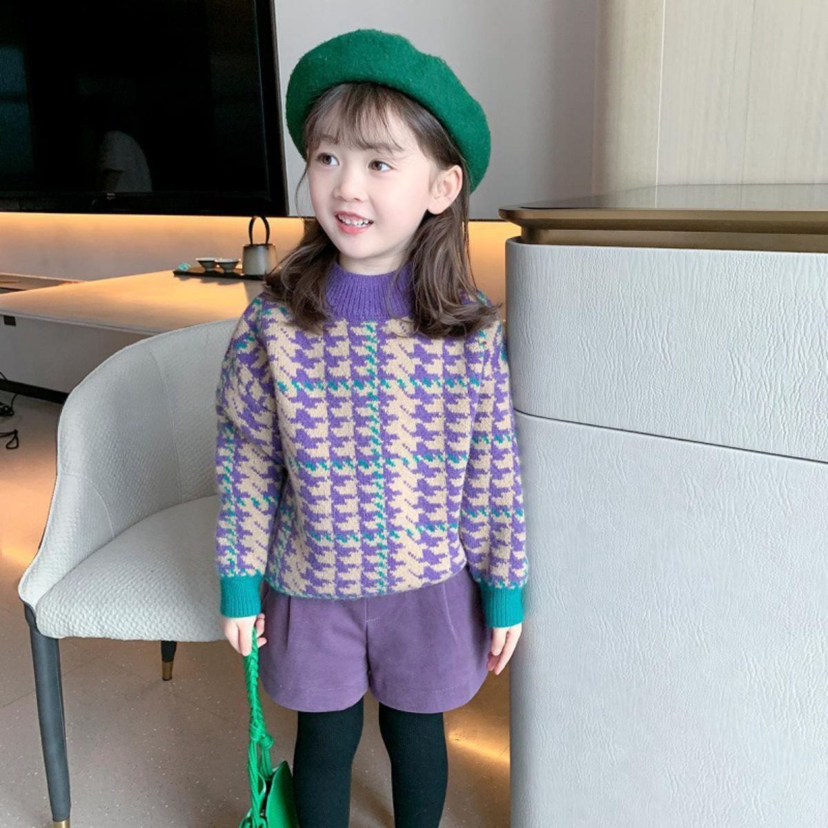 Girls knitted sweater winter new children's pullover bottoming shirt baby thick top