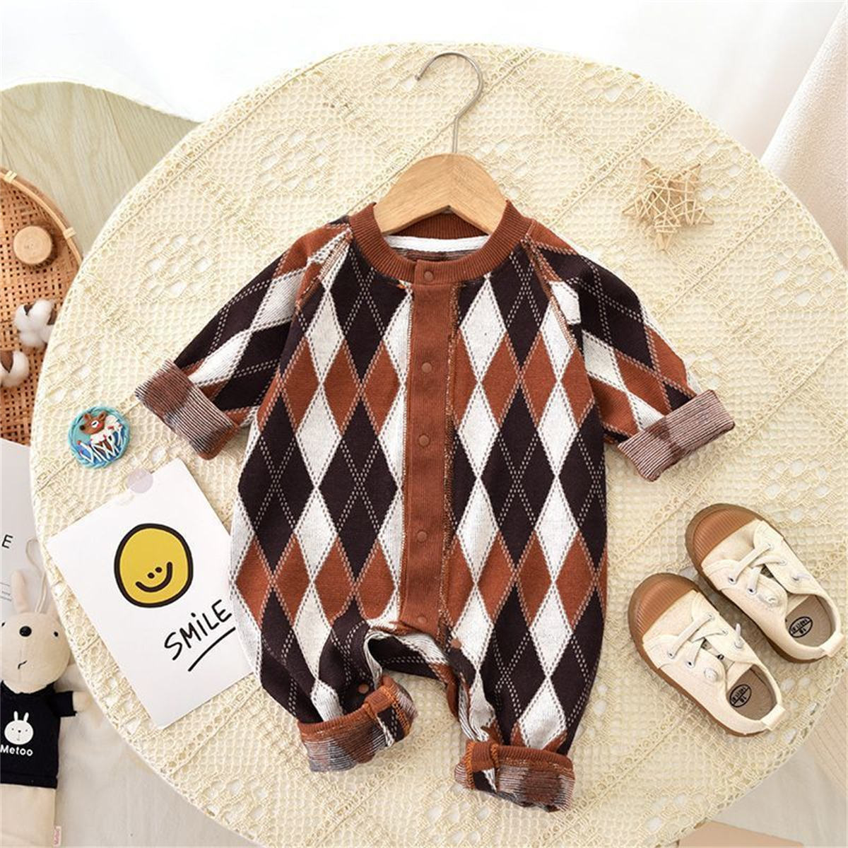 baby spring and autumn knitted sweater long sleeve romper