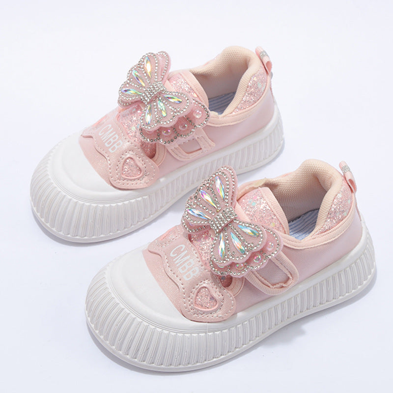 Cute autumn ladies' soft-soled low-top canvas shoes for middle and large children and girls