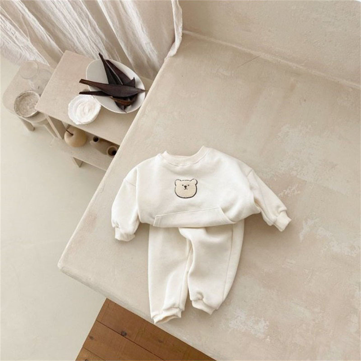 Baby long sleeve embroidered bear head striped outdoor romper crawling suit