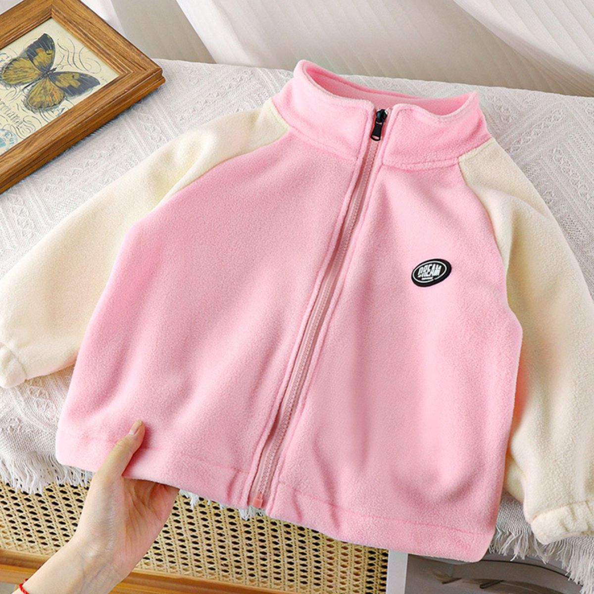 Children's autumn and winter polar fleece jacket boys plus velvet warm jacket tops girls baby thick double-sided fleece casual cotton coat