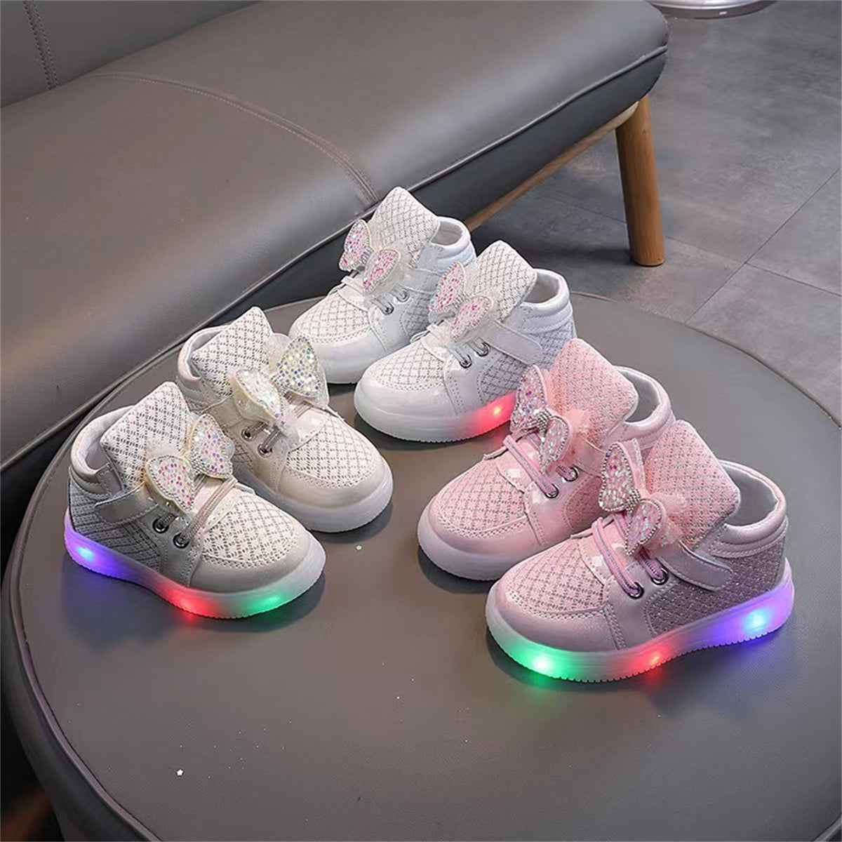 Toddler girls cute sequined bow low-top sneakers