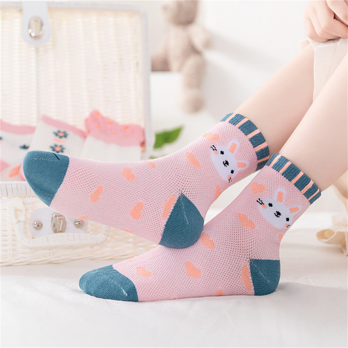 5 pairs, cute summer strawberry bunny socks