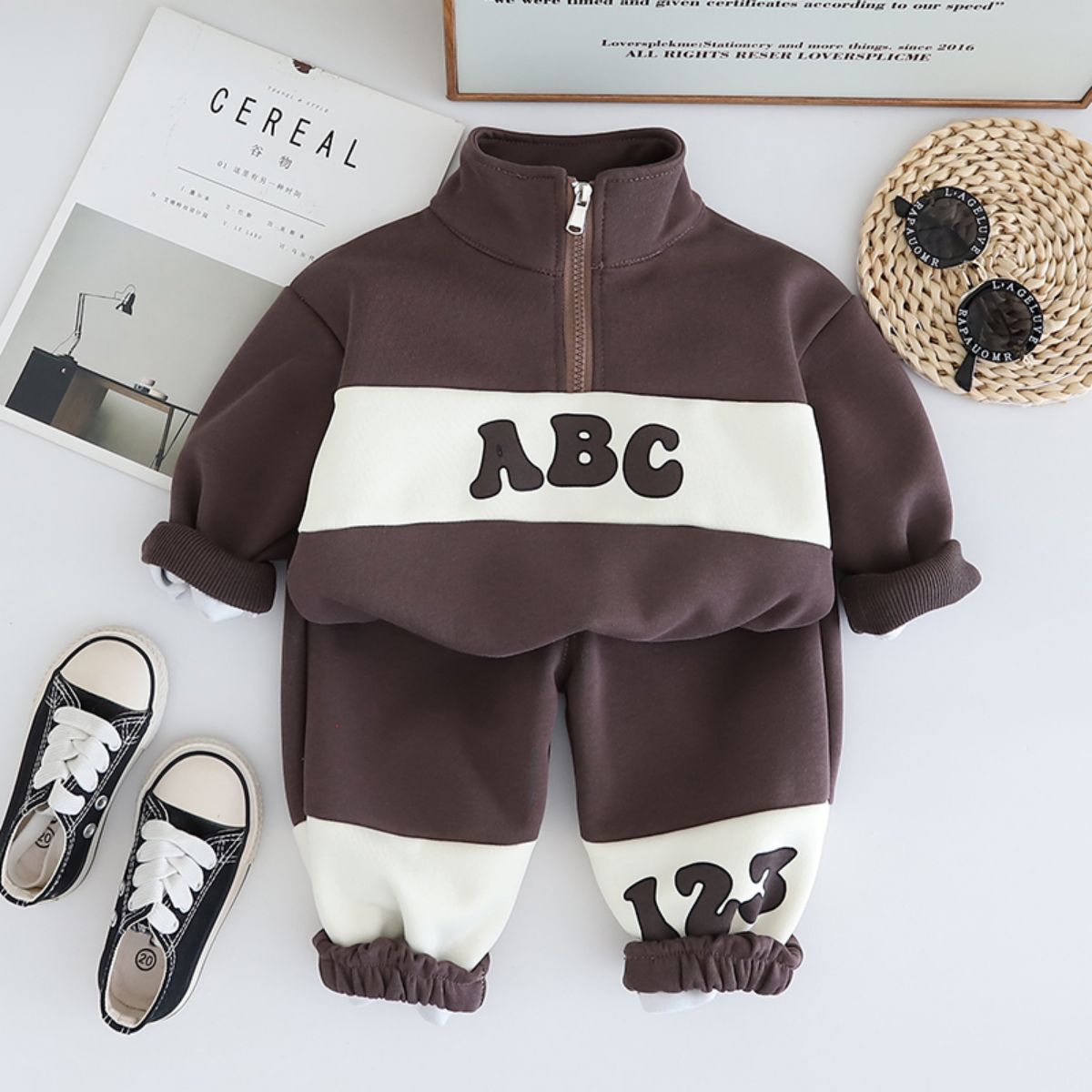 Children's autumn suit new style stand collar boy sports style baby clothes long sleeve fashionable small and medium children two-piece suit trendy