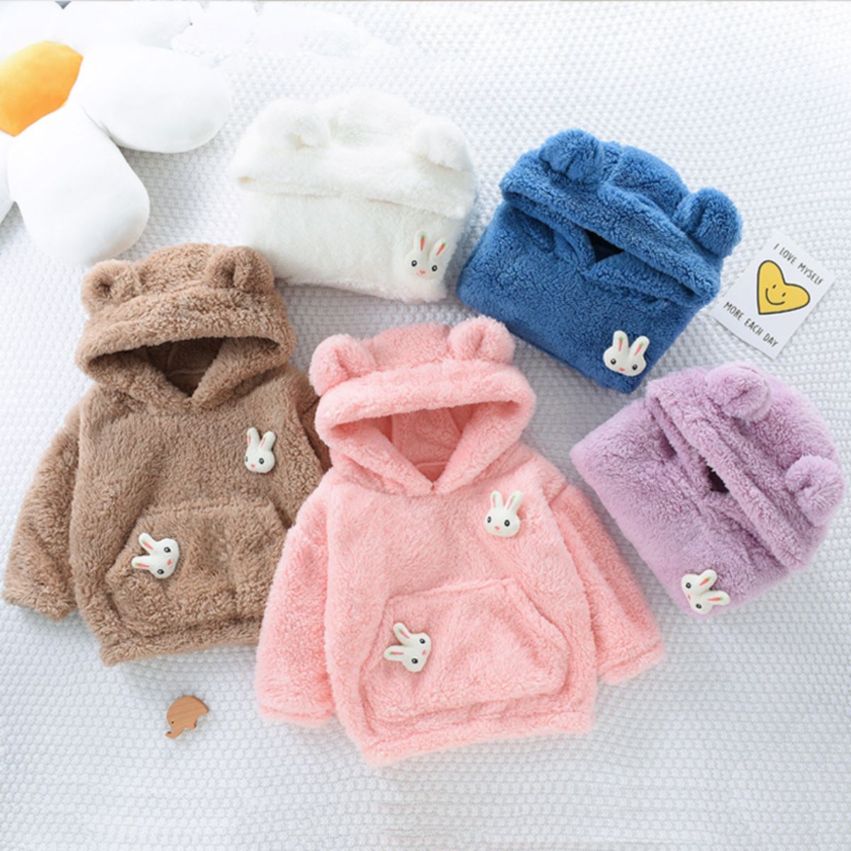 Children's hooded jacket autumn and winter baby plus velvet sweater girl's outdoor top cotton coat fleece sweater new style