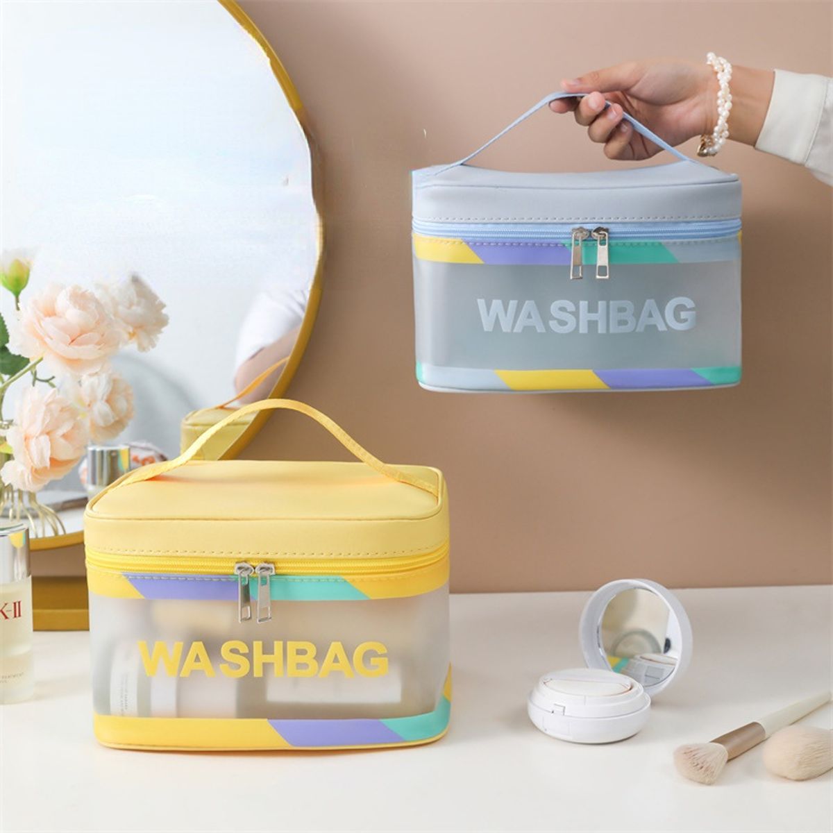 Large capacity waterproof toiletry bag cosmetic storage bag portable hand-held square bag