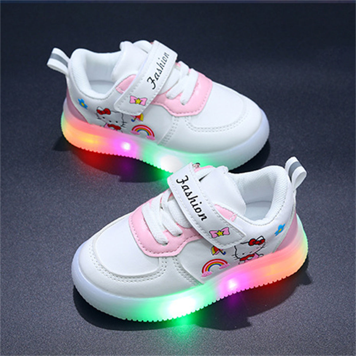 Toddler Girls Autumn Hello Kitty Cute Pattern Luminous Low-top Sneakers