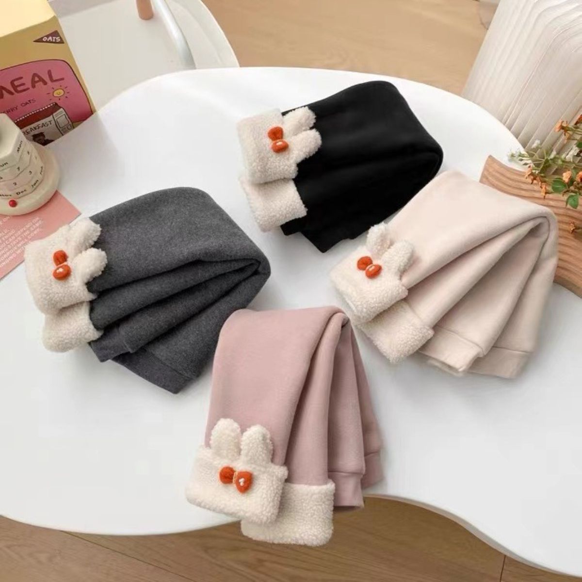 Girls rabbit ears plus velvet leggings thickened autumn and winter baby girls one-piece velvet lambskin outer wear warm pants