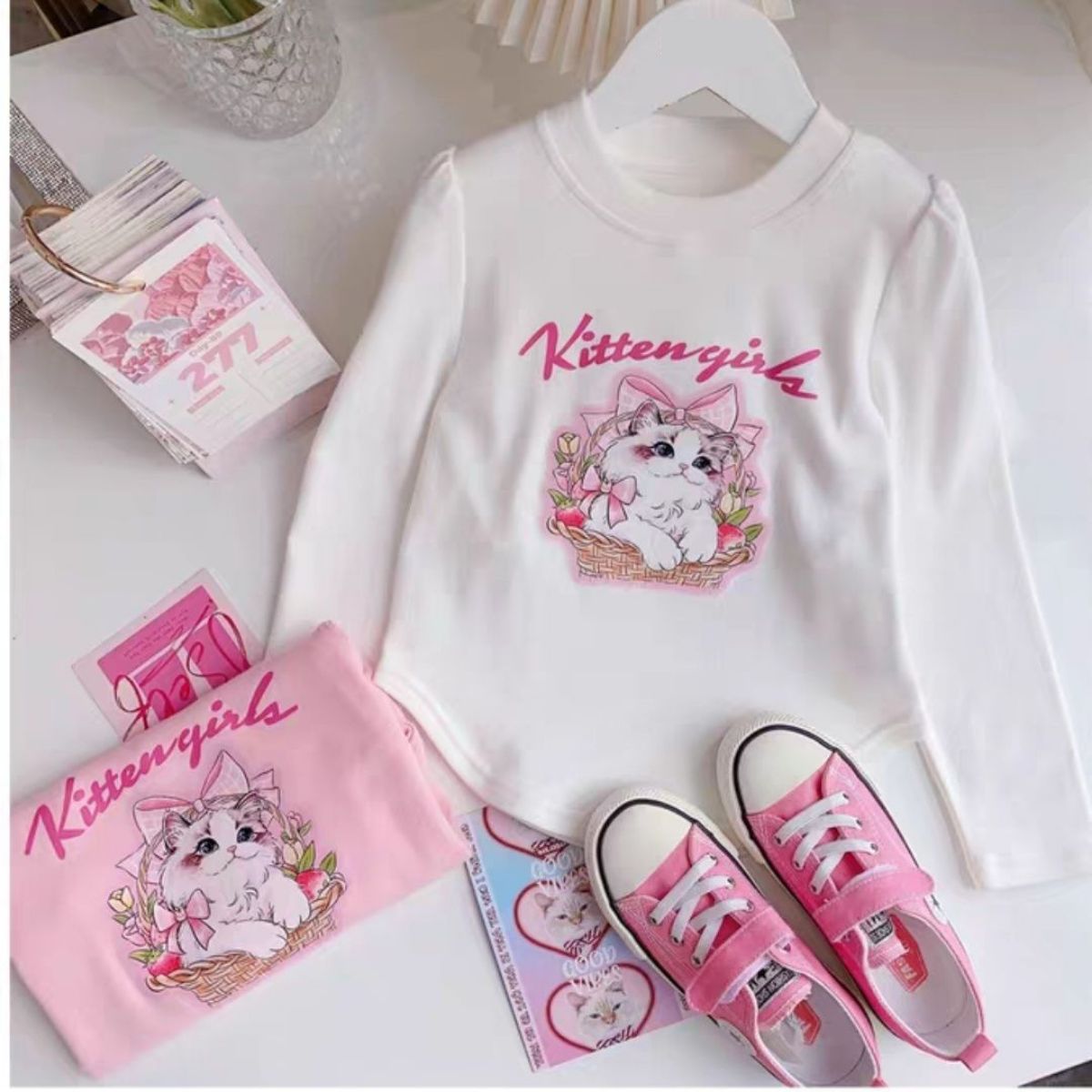 New spring and autumn girls T-shirts cartoon cute print bottoming shirts long sleeves girls all-match tops