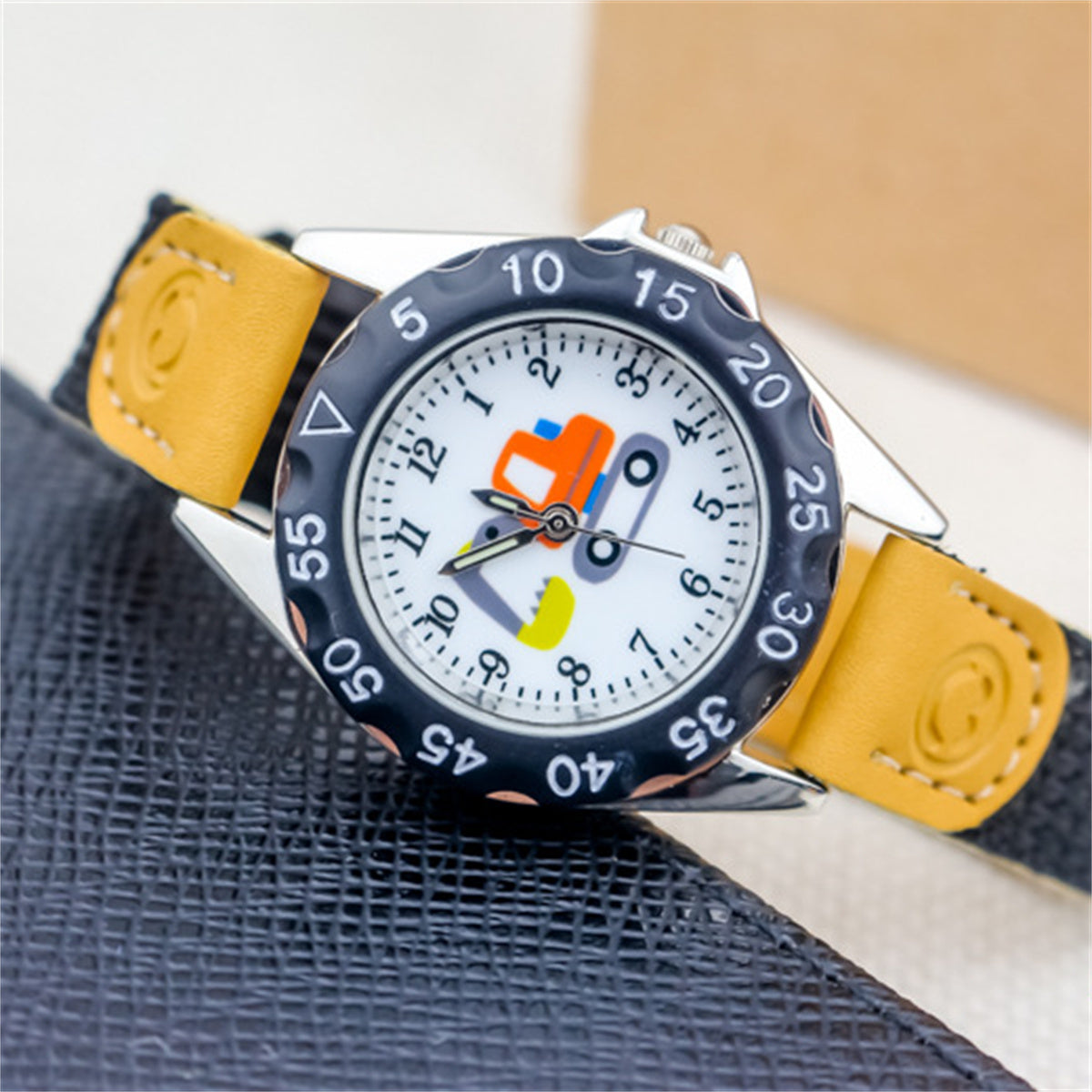 Children's cute excavator canvas breathable trendy luminous electronic watch