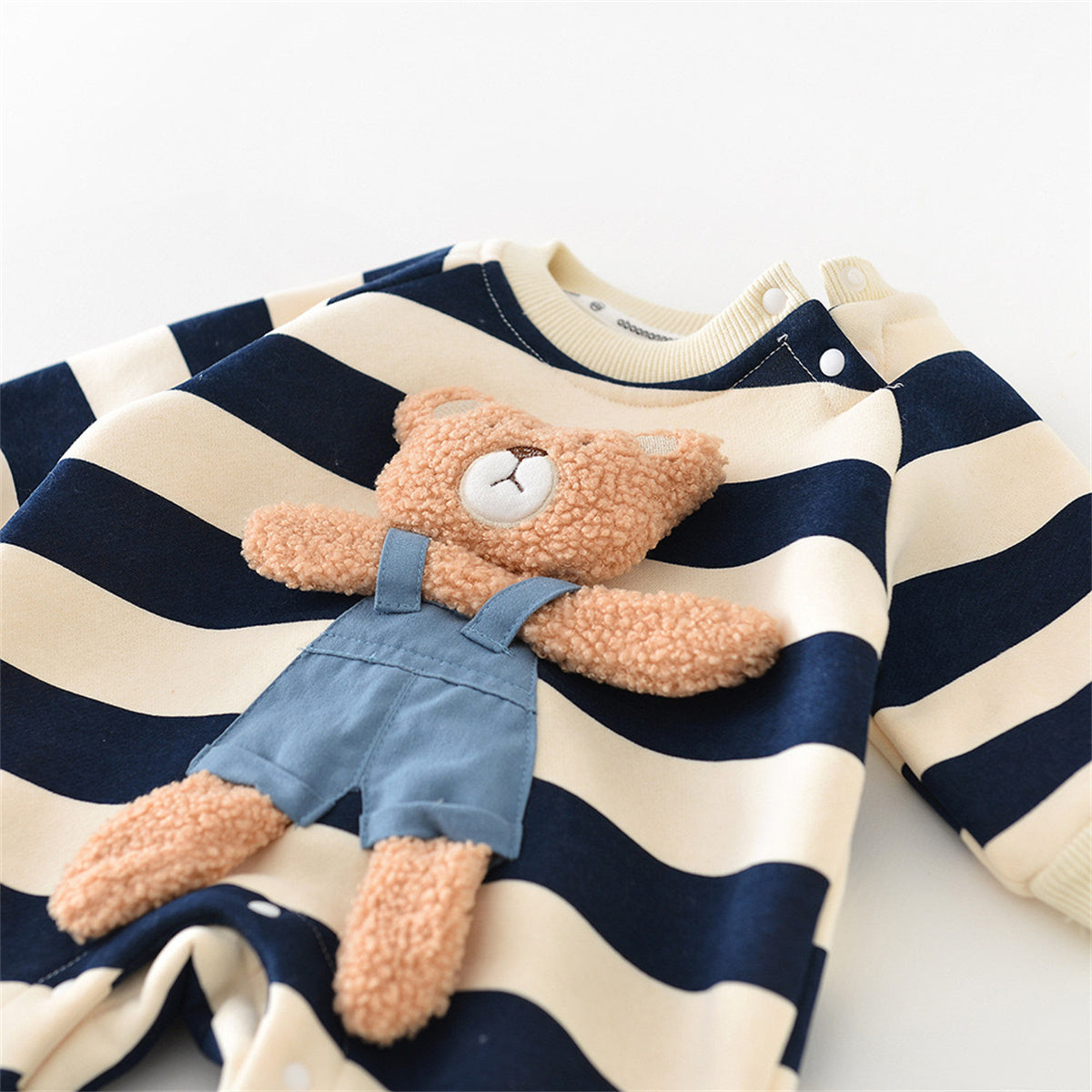 Infant striped fleece thickened bear doll romper