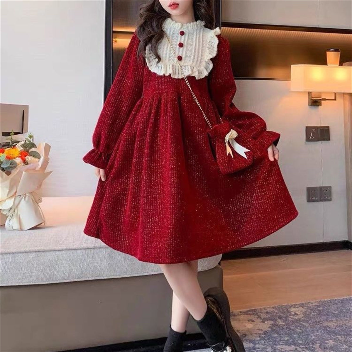 girls' fashionable winter thickened dress