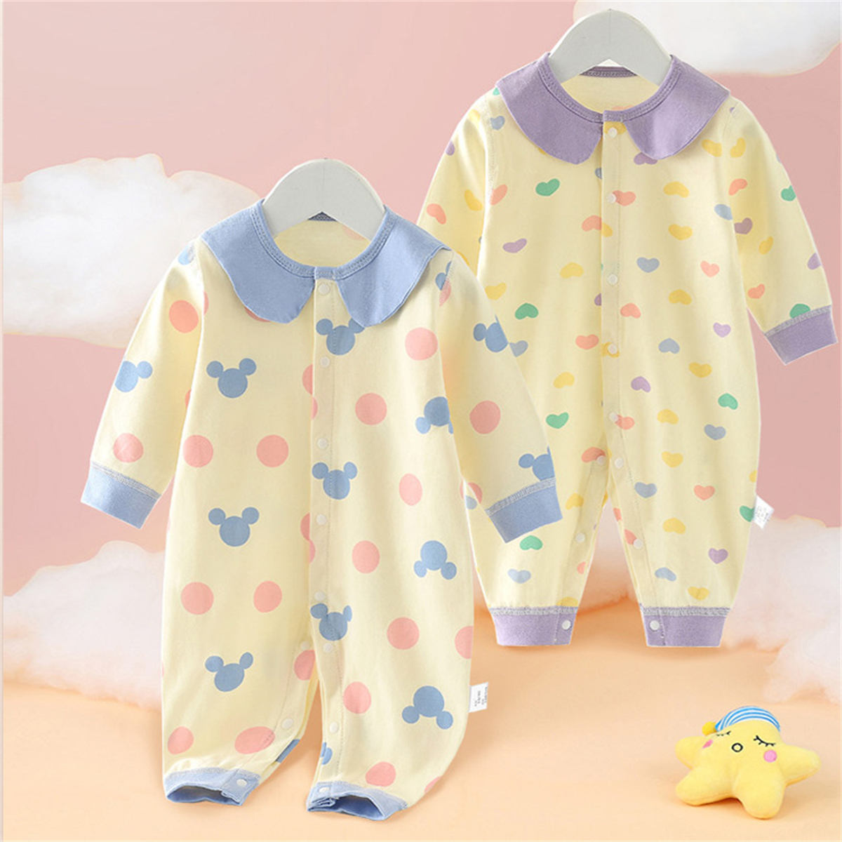 Cute cartoon long-sleeved baby romper for boys and girls