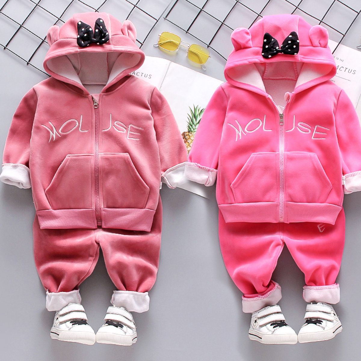 Children's gold velvet suit girls plus velvet sweater baby autumn and winter clothes baby double-sided velvet two-piece suit