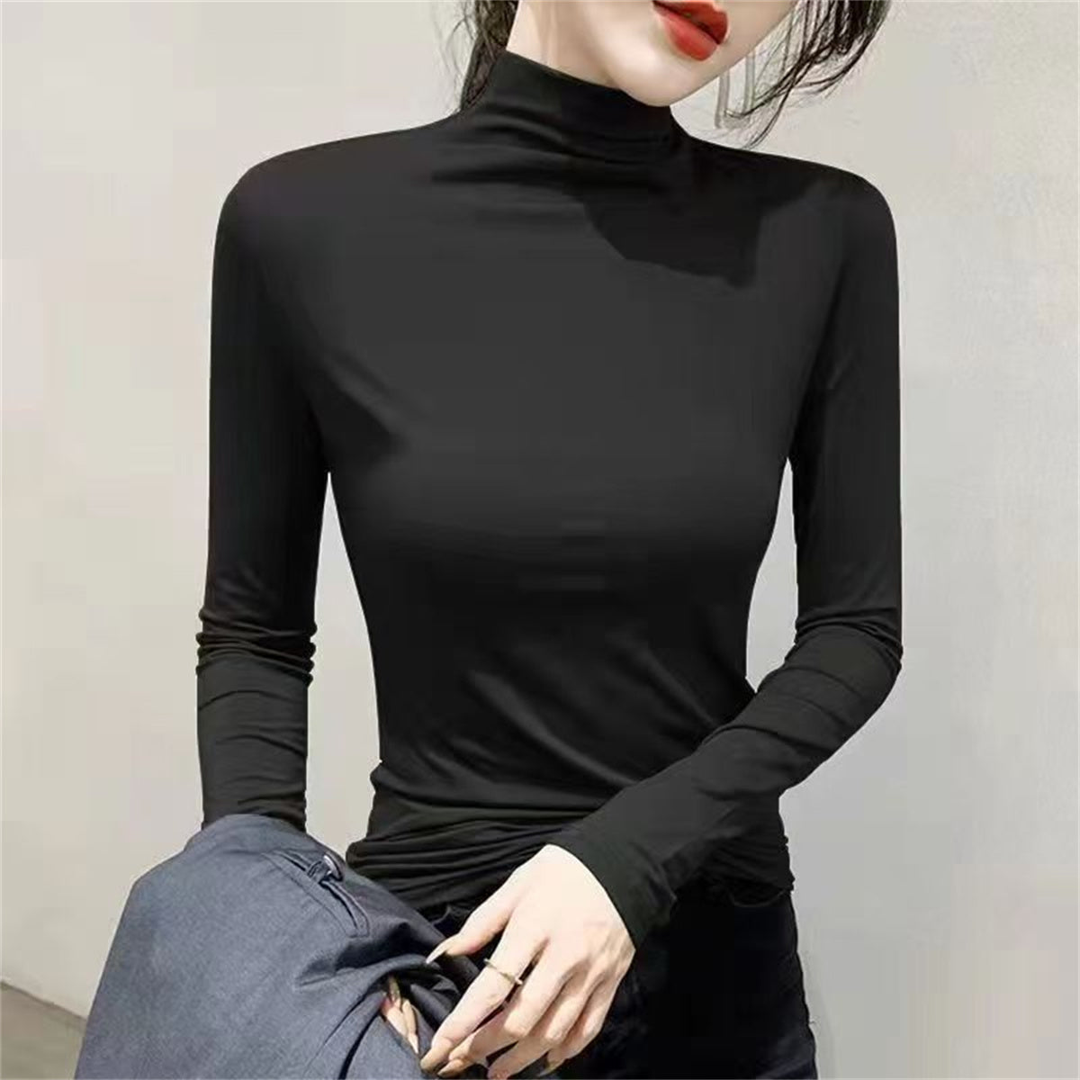 Half turtleneck slim fit solid color bottoming shirt long sleeve skin-friendly warm top