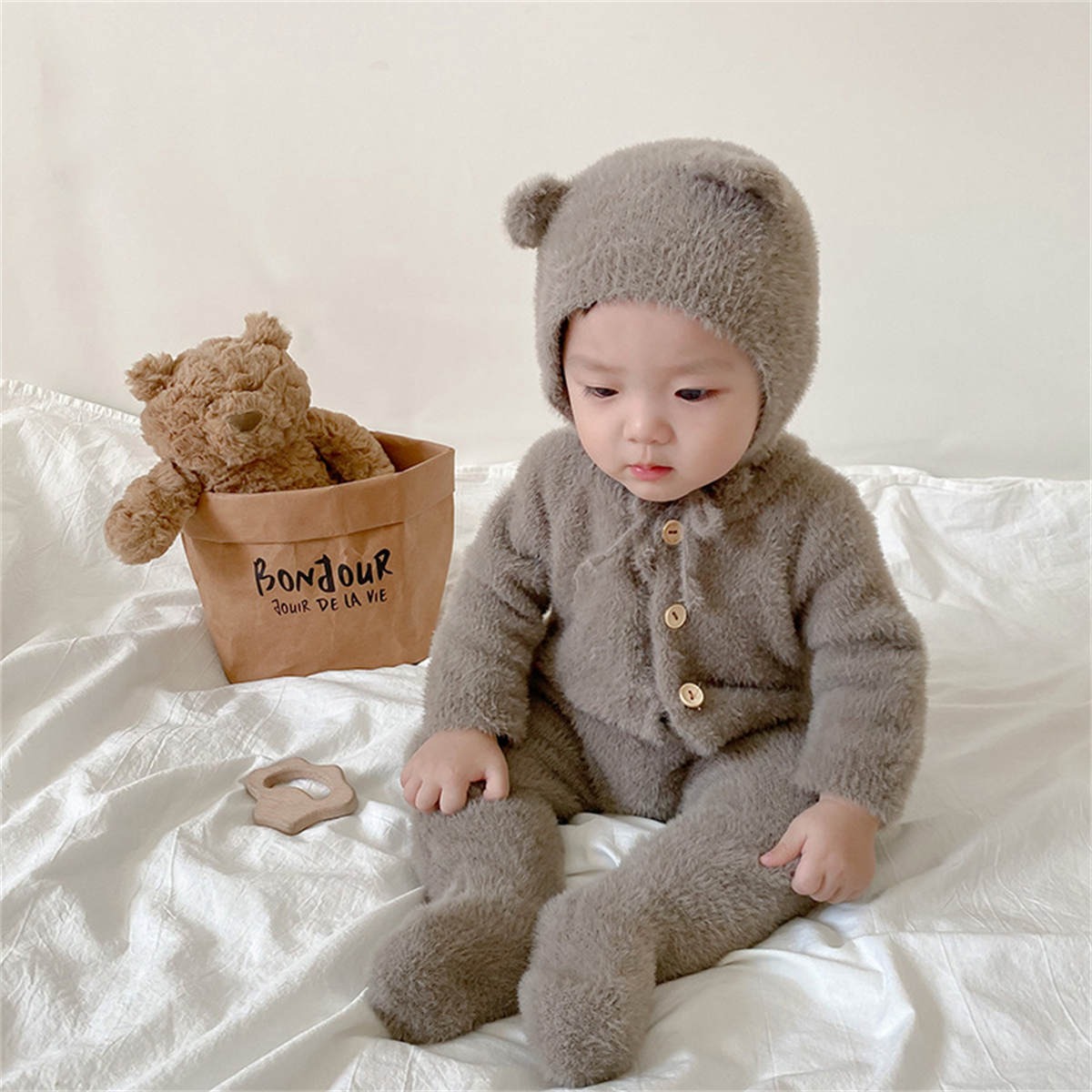 Baby autumn mink fleece bear foot cover crawling clothes