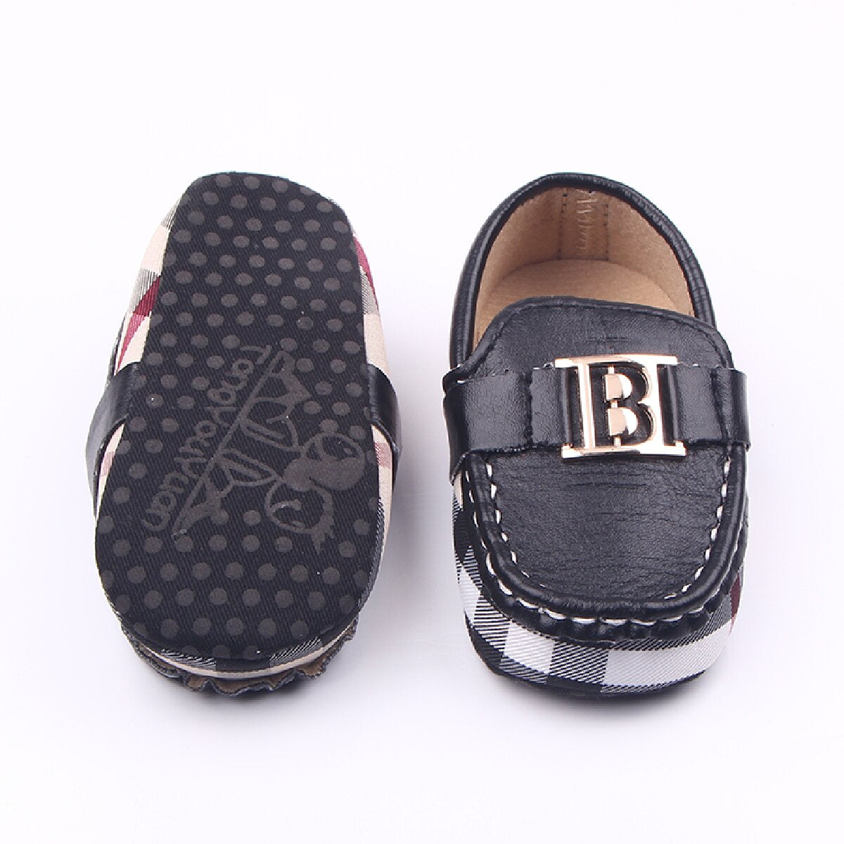 Iron buckle toe shoes B-shaped 0-1 year old boy baby leather shoes soft sole toddler shoes D1737