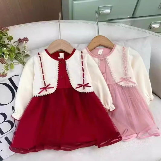 Girls princess dress autumn new style children's gauze skirt children baby girl fake two-piece skirt