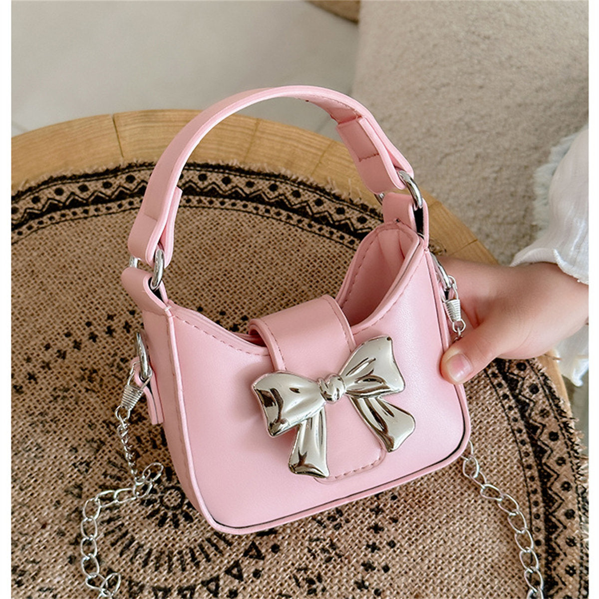 Children's Candy Color Bow Mini Handbag Parent-child Chain Crossbody Bag Lipstick Bag