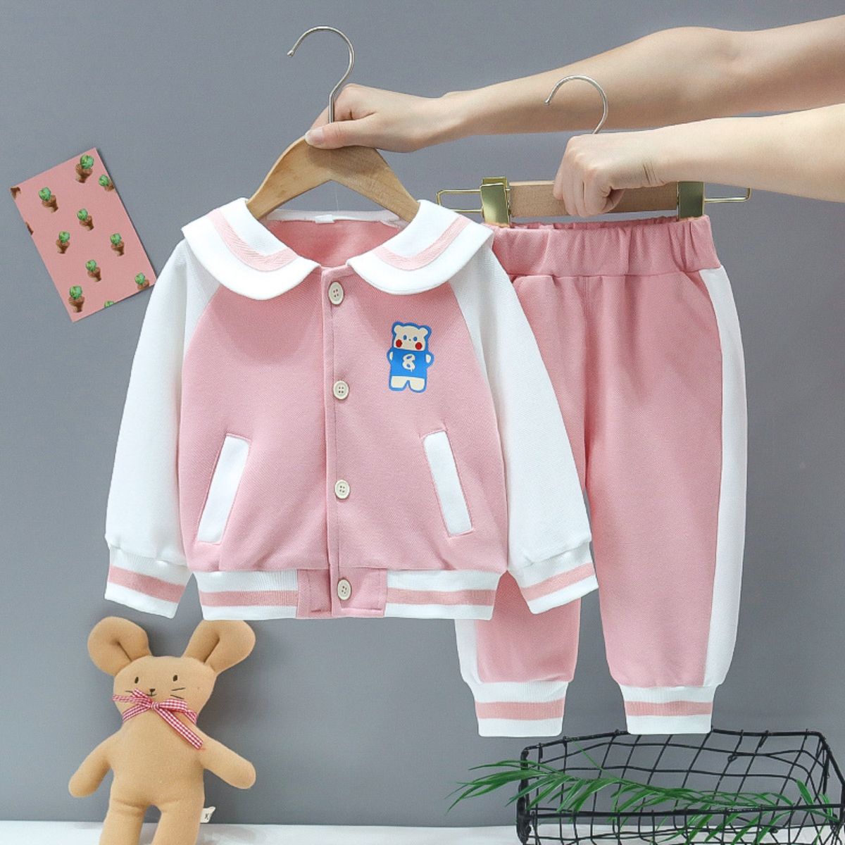 New style girls spring and autumn suit cardigan two-piece suit baby girl spring casual children's jacket