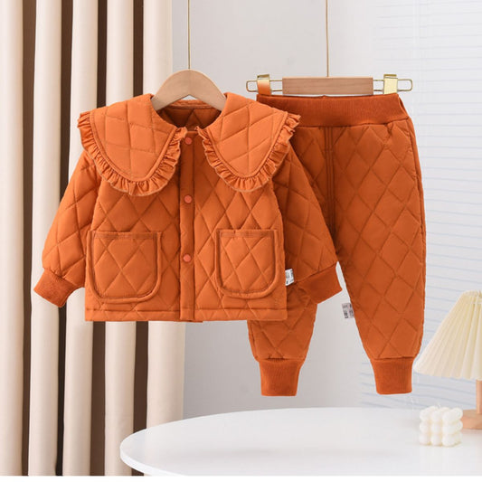 Girls winter suit quilted two piece cotton coat