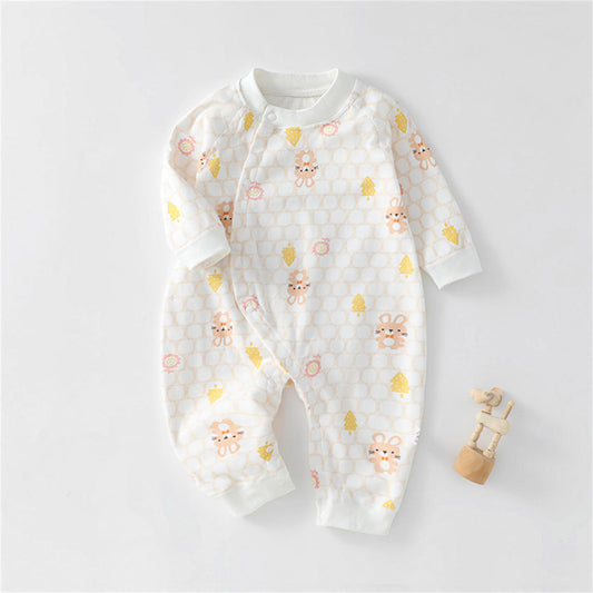 Spring baby cotton long sleeve side button romper