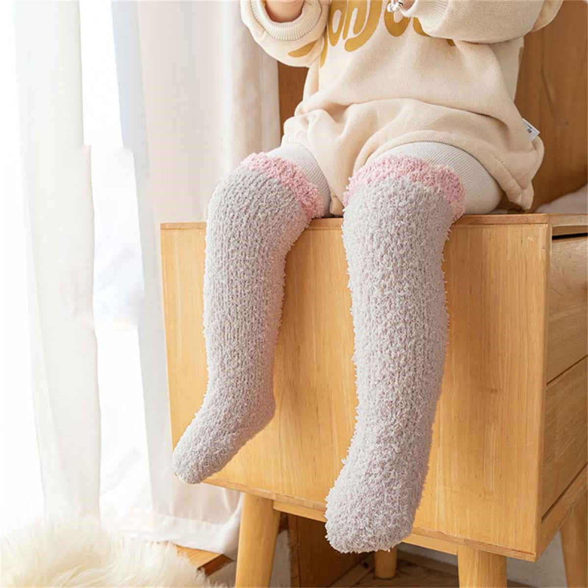 Infant and toddler coral fleece socks autumn and winter thickened velvet floor crawling socks long socks