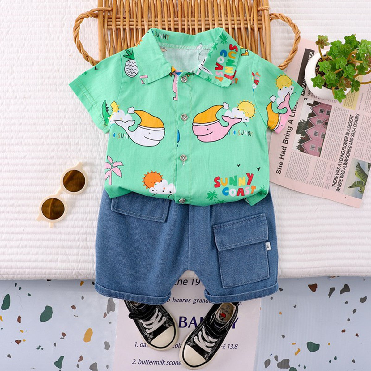 Baby summer shirt short sleeve two piece suit baby clothes