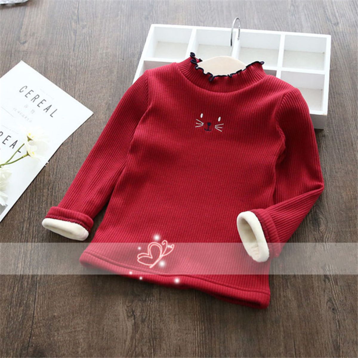 Girls Plush Bottoming Shirt Autumn and Winter Ruffled Thickened Warm T-shirt Children Baby All-match Fleece Sweater