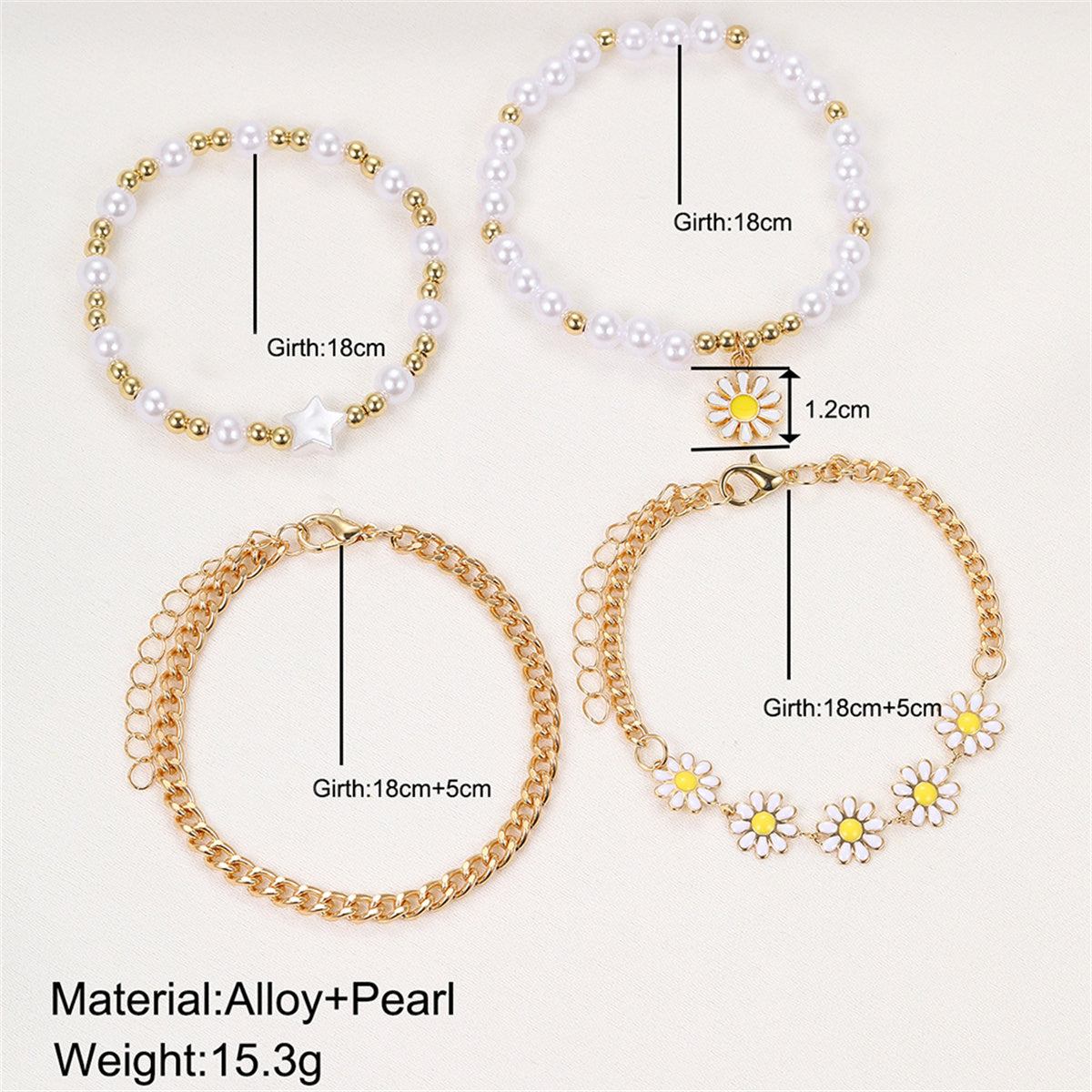 Adult 4-pack pearl daisy bracelet set