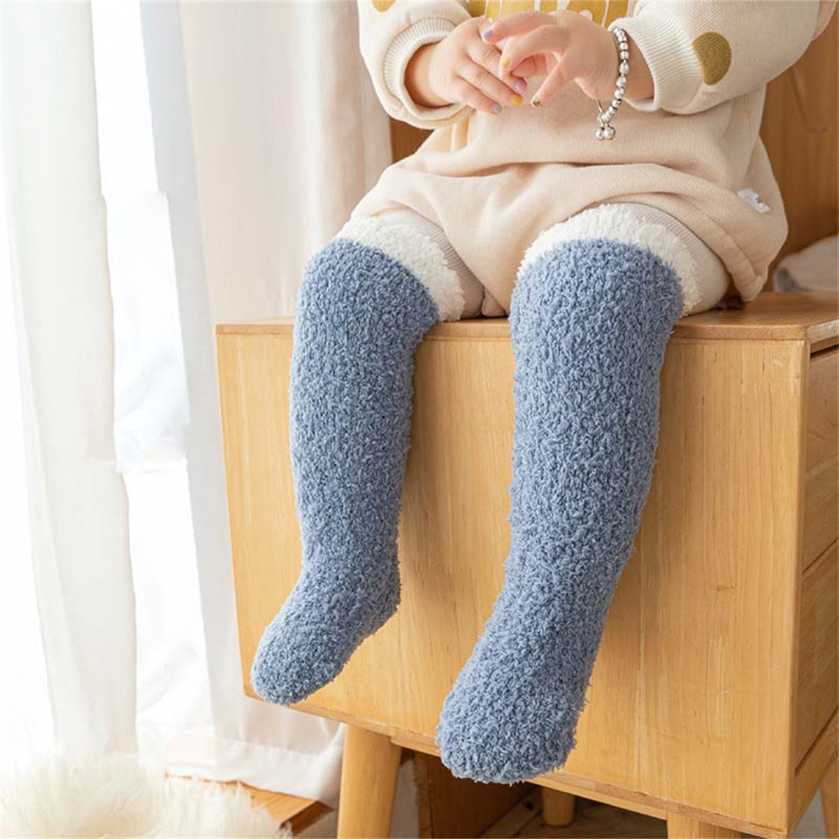 Infant and toddler coral fleece socks autumn and winter thickened velvet floor crawling socks long socks