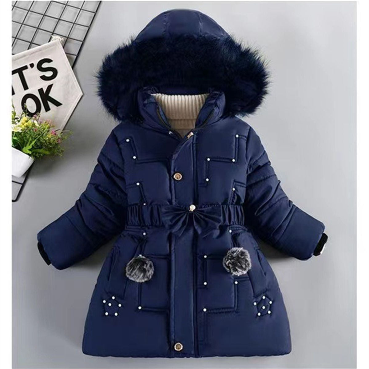 Winter simple temperament style plus velvet and thick short cotton coat for middle and large children and girls