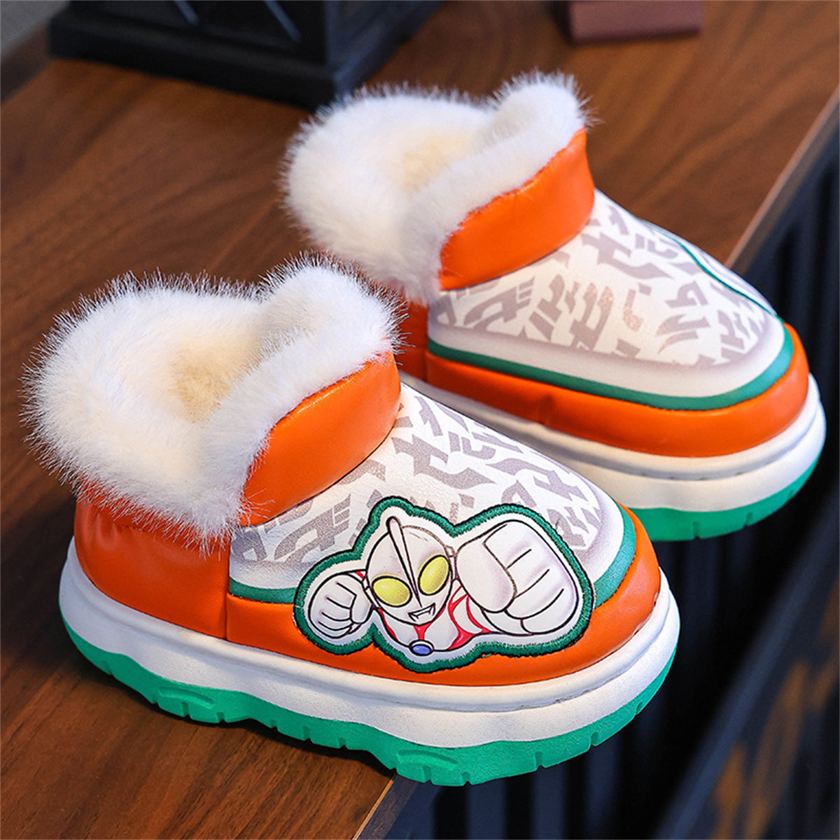 Winter Ultraman pattern warm waterproof cotton slippers for little boys