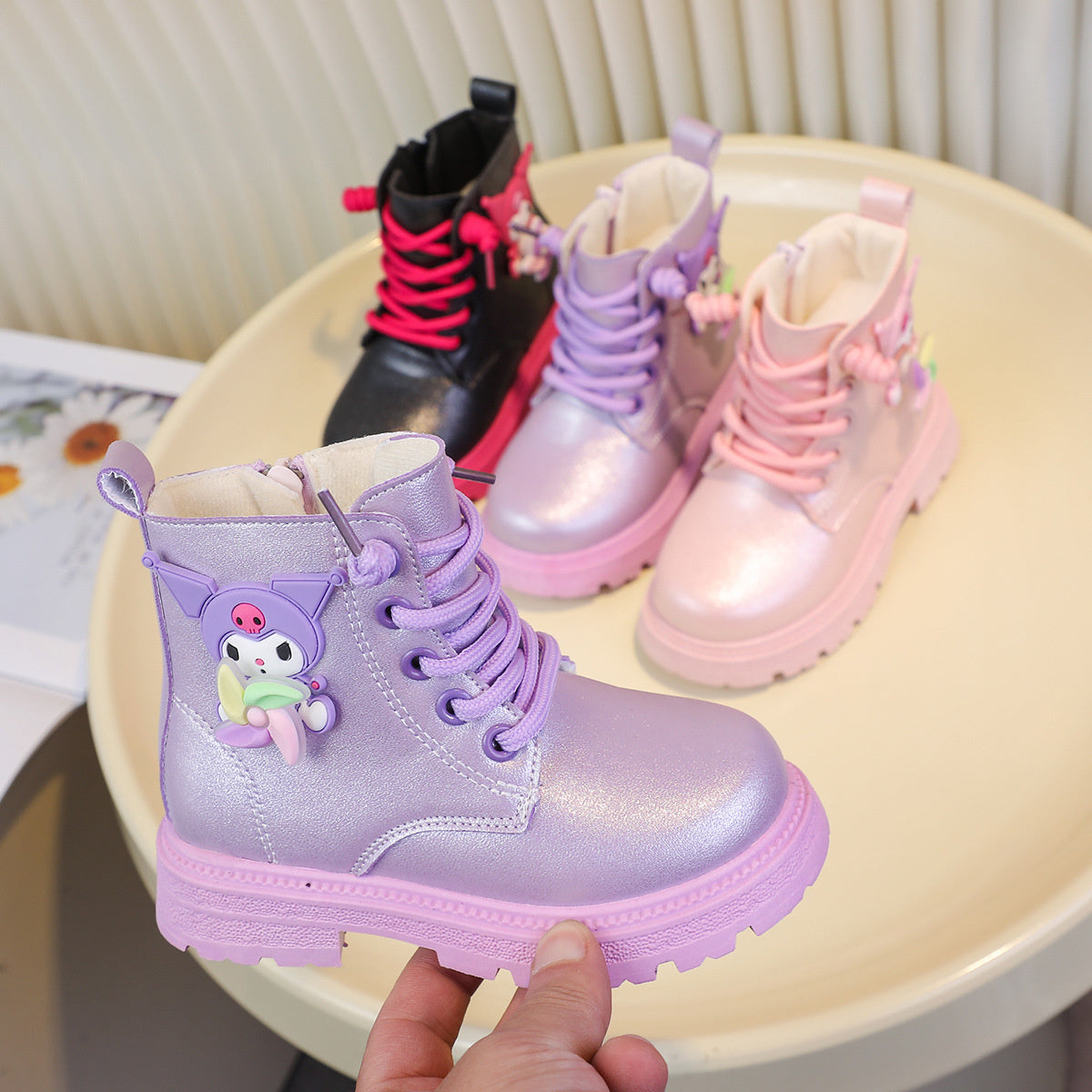 Cute cartoon Sanrio shiny waterproof and non-slip Martin boots for little girls in spring and autumn