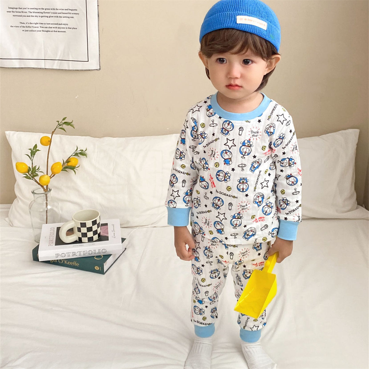 Children's two-piece cartoon pattern print long-sleeved suit