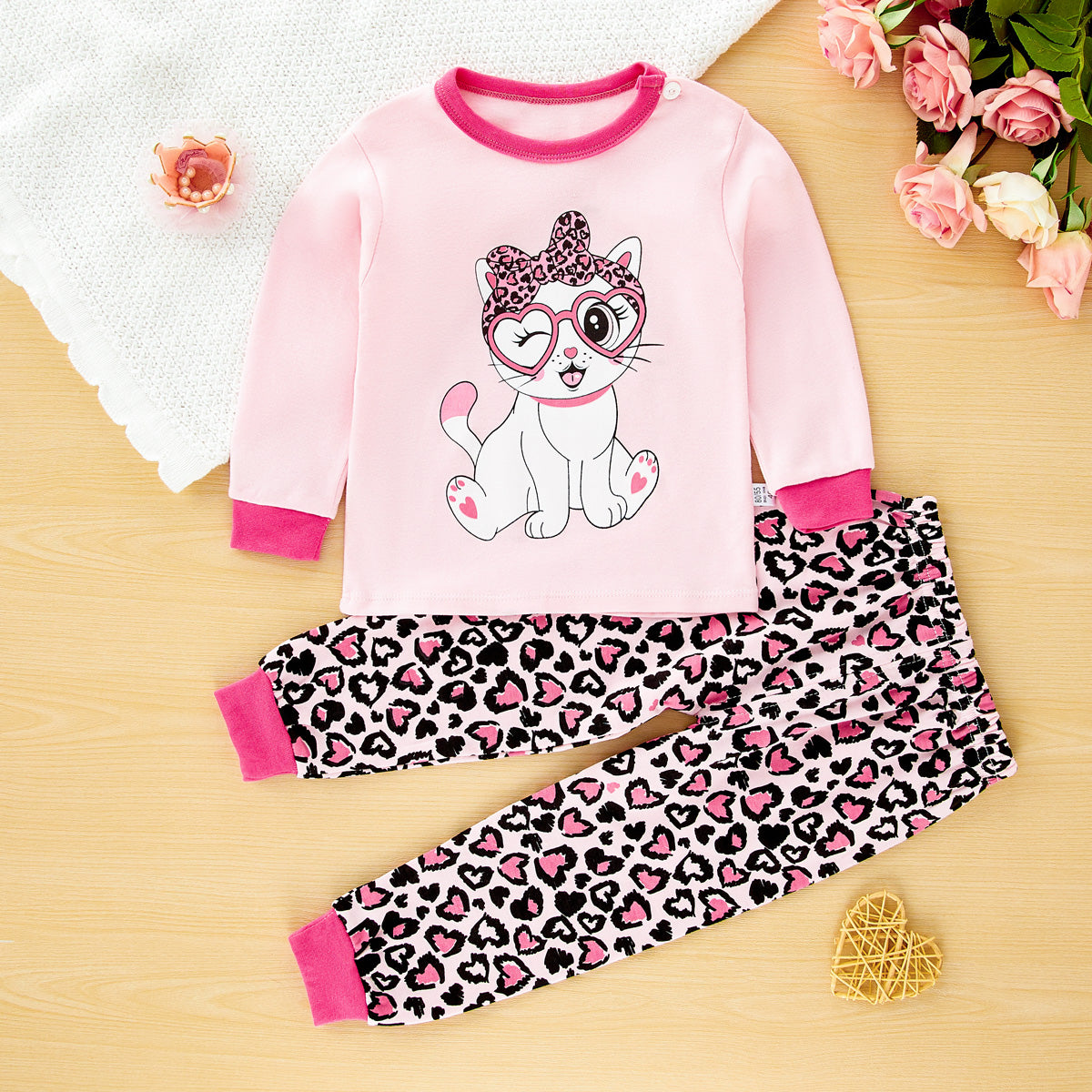 Girls cartoon cute cat home wear suit