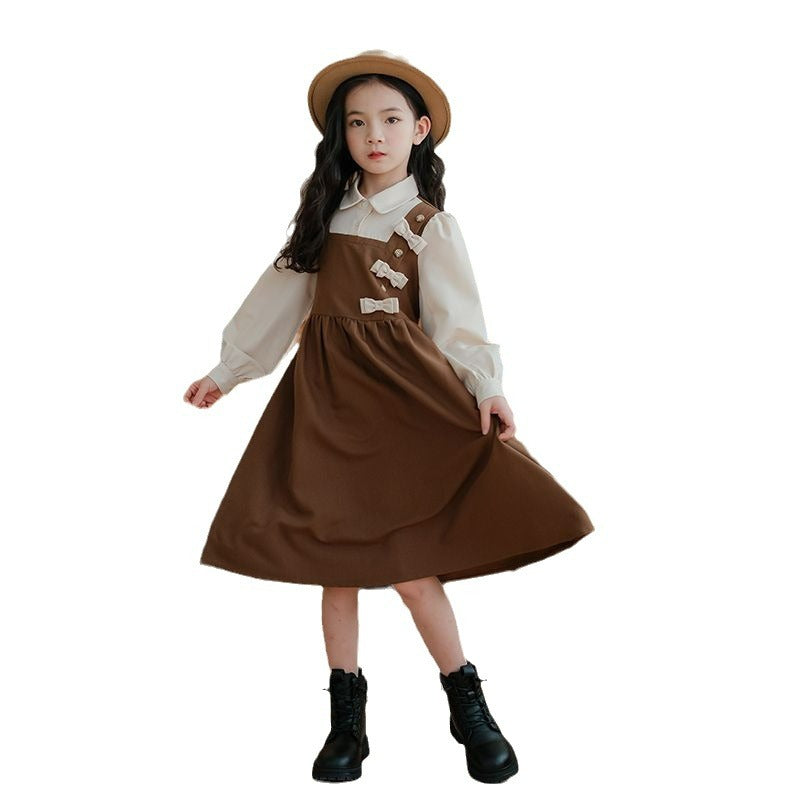 Girls suspender dress children's long sleeve dress