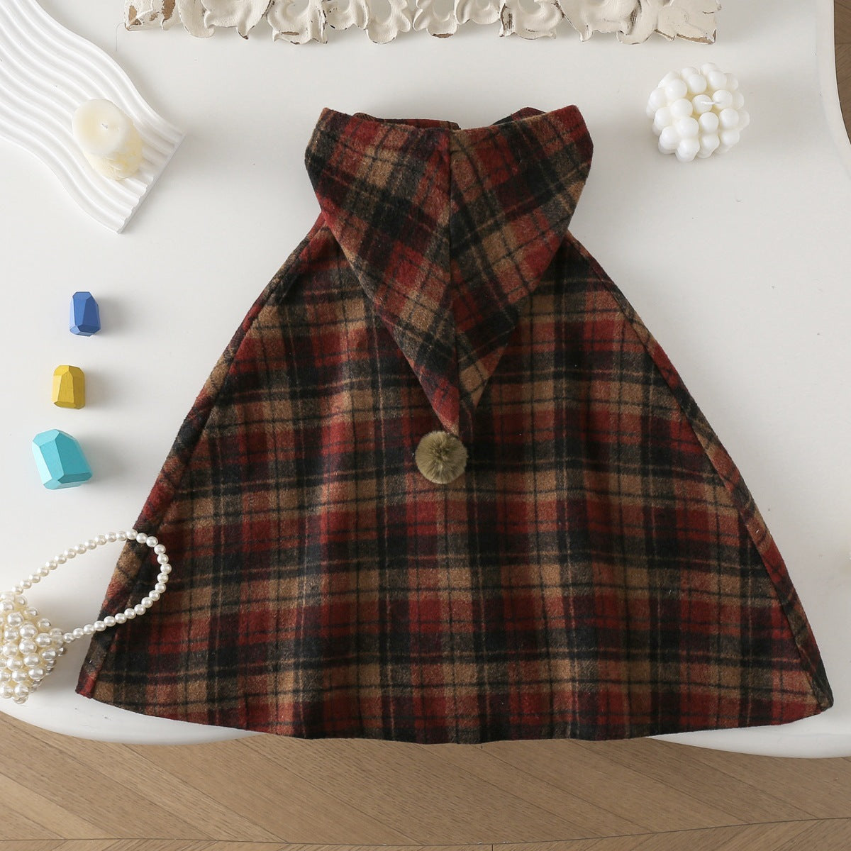 Girls plaid cape woolen coat baby girl cute stylish cape warm winter woolen coat