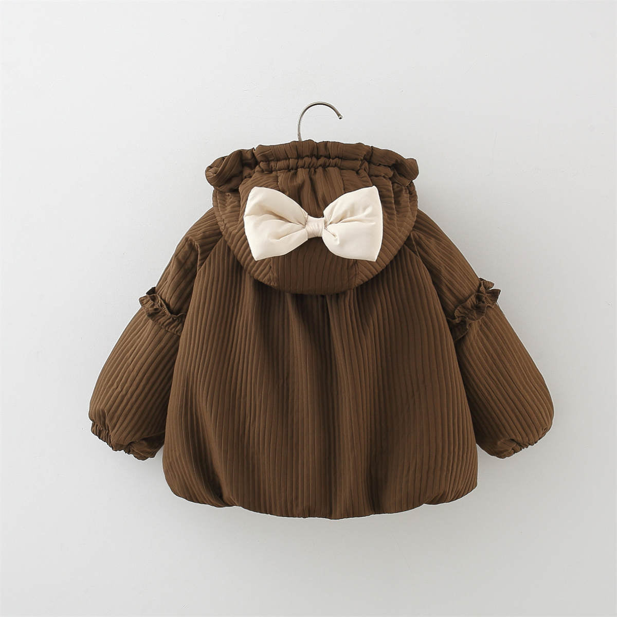 Girls winter solid color bow cotton coat