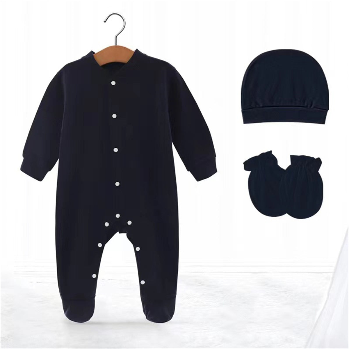 Newborn baby long-sleeved foot-covering crawling suit jumpsuit hat + gloves