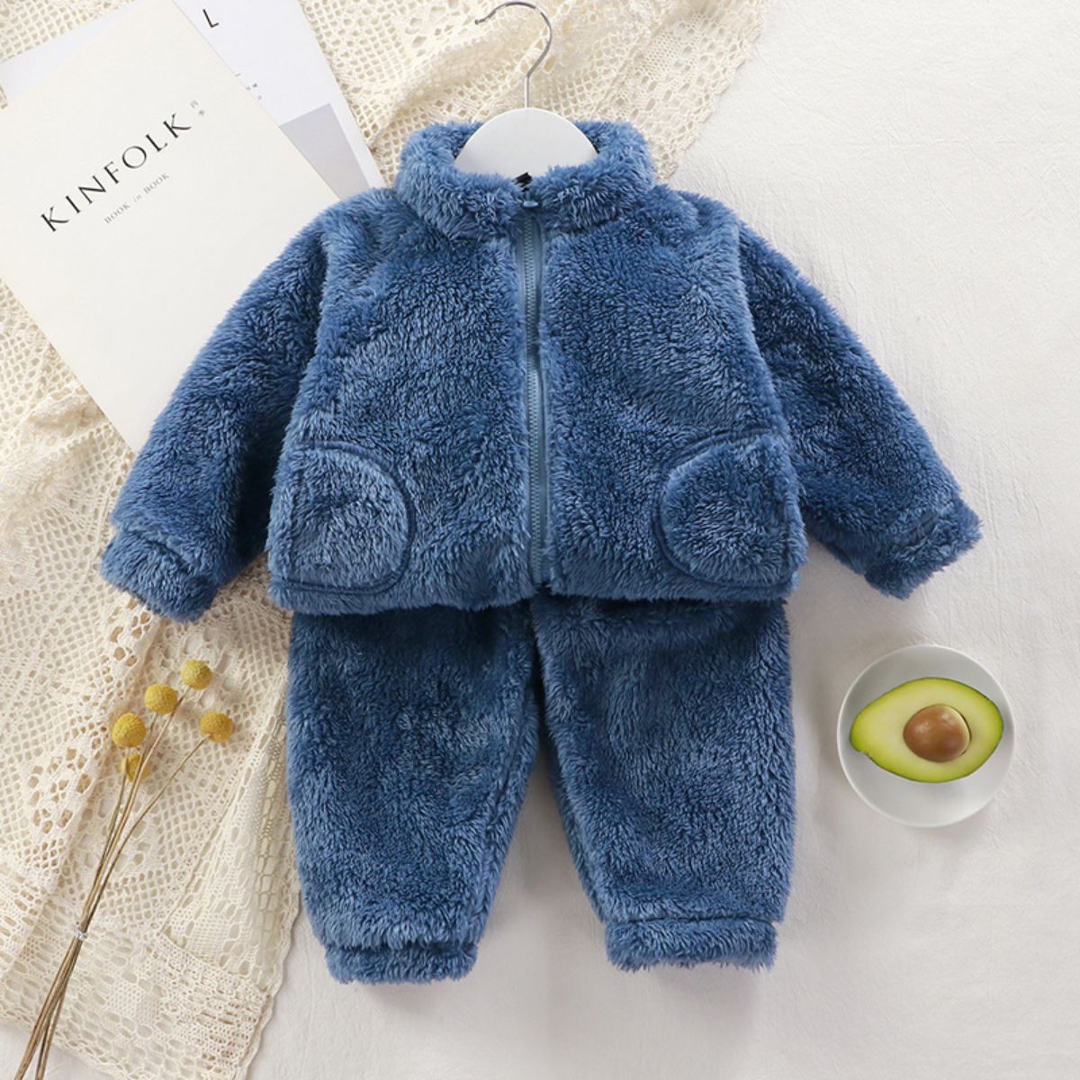 Children's suit autumn and winter boys and girls plush warm two-piece suit