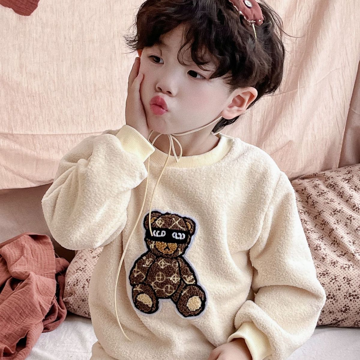 Children's double-faced fleece autumn and winter pajamas set