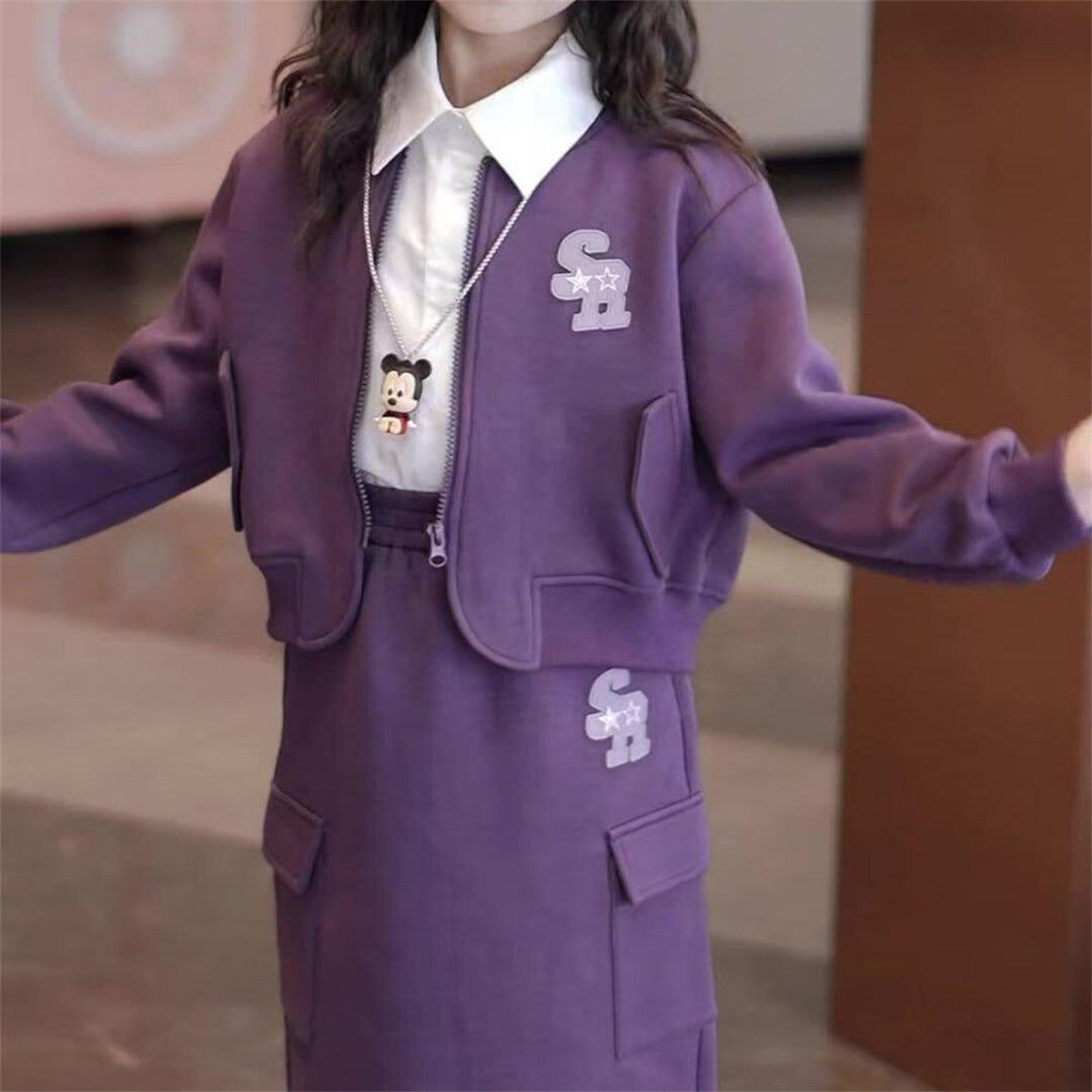 Fashionable casual two-piece suit for middle and large children's work skirt