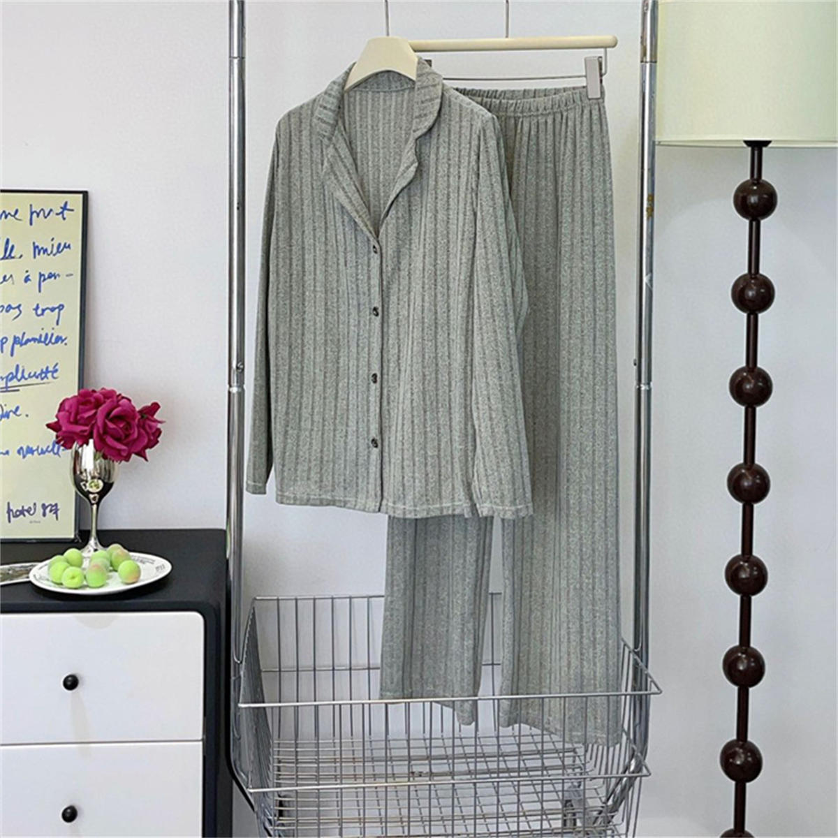 Simple Brushed Striped Women's Autumn and Winter Pajama Set